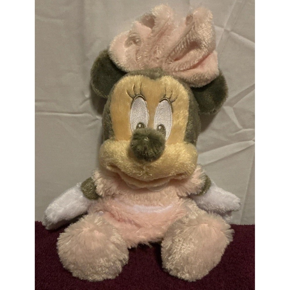 Disney Parks Soft Baby Minnie Mouse Plush Pink Pastel Rattle Chime 9", NWT
